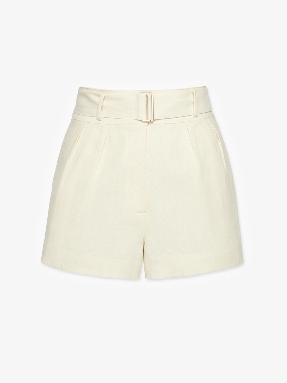 Hevron Zinnia High-Waist Belted Shorts in Cream